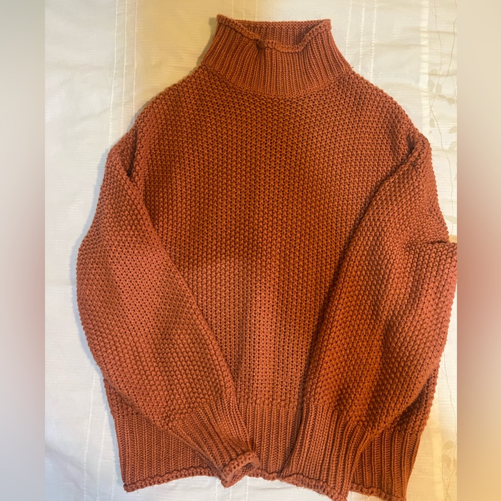Turtleneck Chunky Knit Sweater in Rust